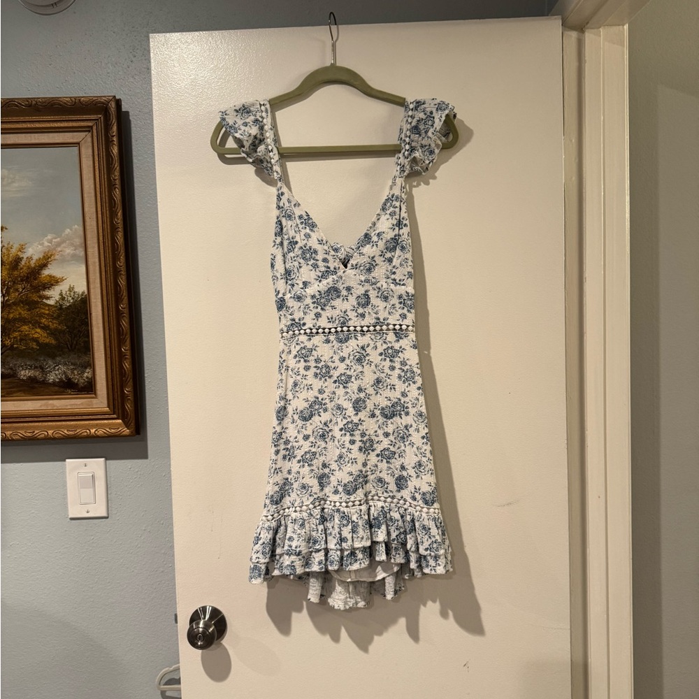 MINKPINK Blue and White Lace Trim Dress